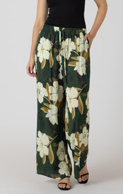 Pantalon Large Imprimé de FleursTaille Élastique