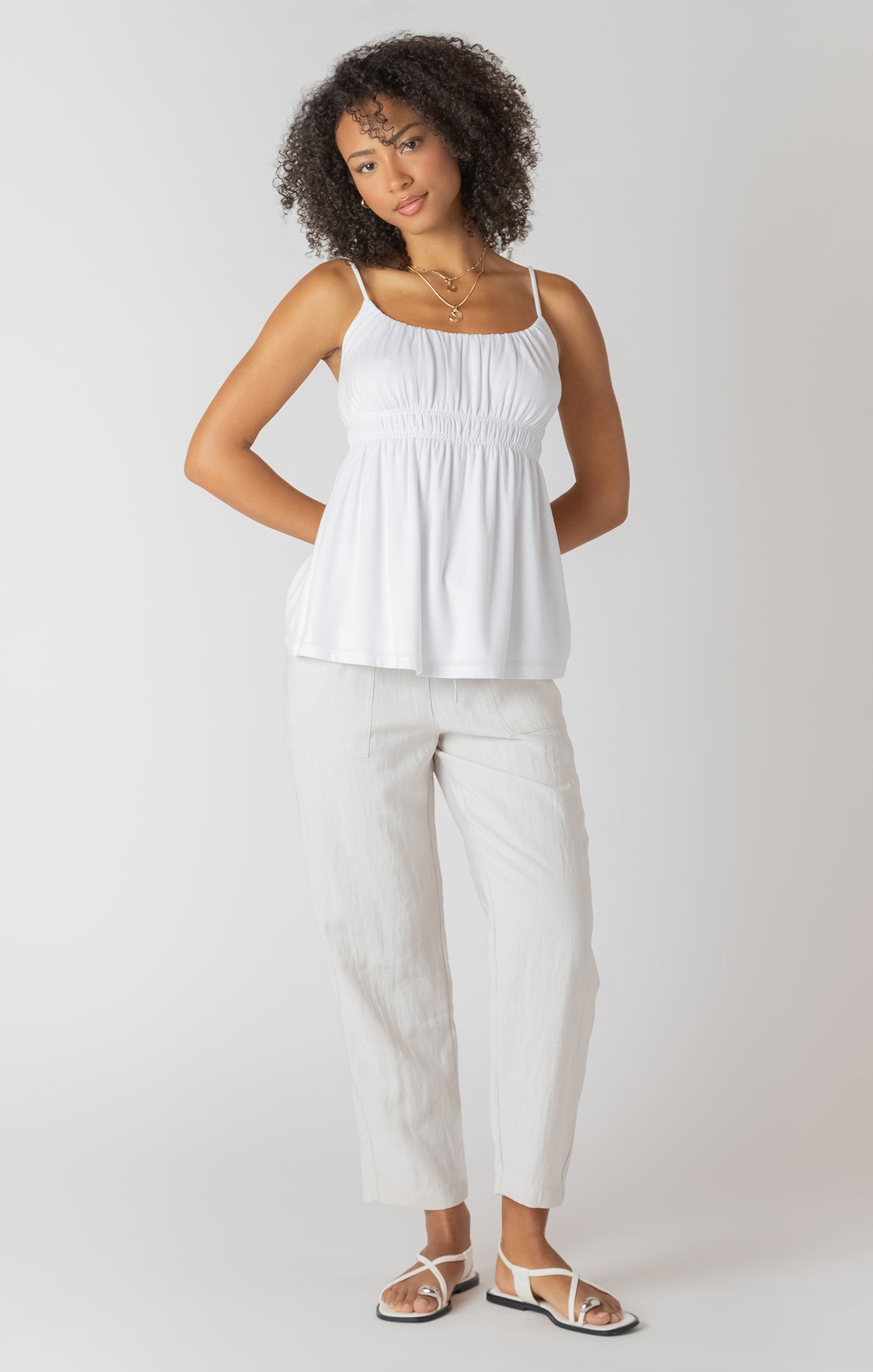 Camisole Bretelles Spaghettis Ceintrée au Buste