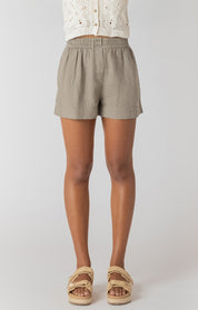 Short en Lin à Taille Élastique