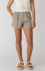 Short en Lin à Taille Élastique