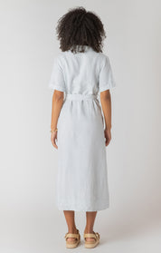 Robe Chemisier Longue avec Ceinture à Rayures Fines