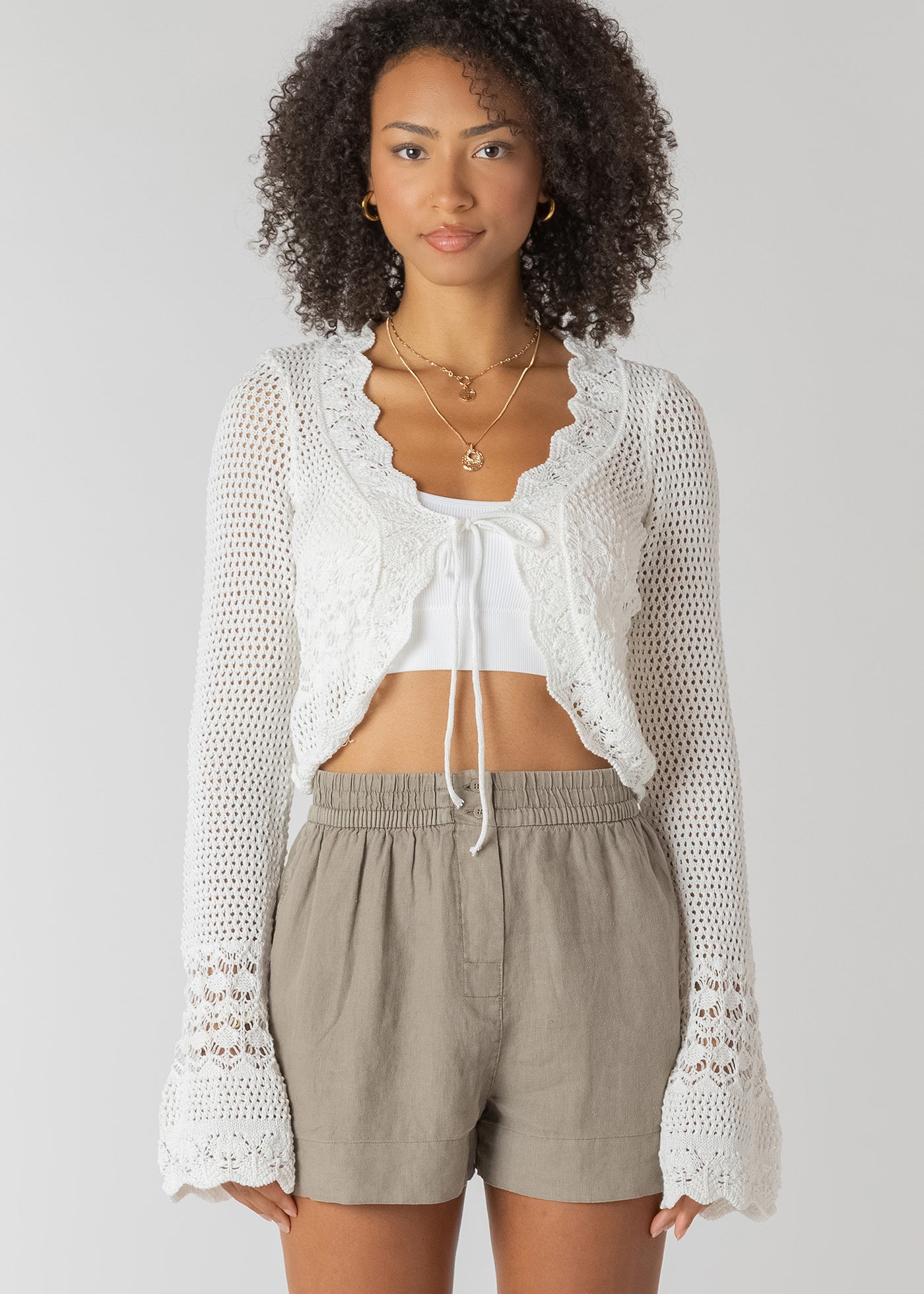 Cardigan en Tricot Cordon à l'Avant