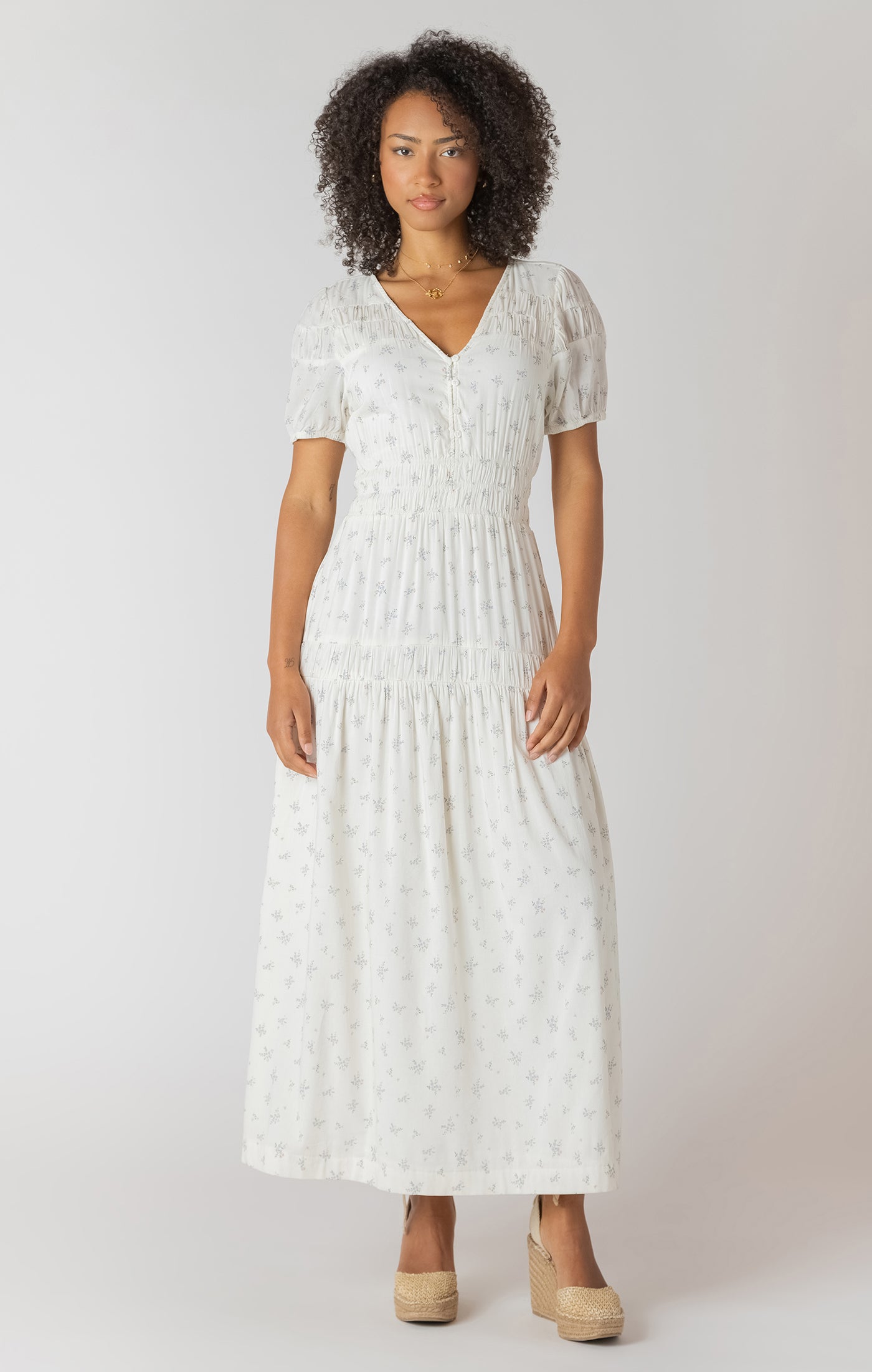 Robe Longue Col en V avec Fleurs