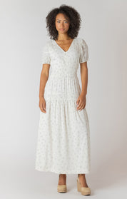Robe Longue Col en V avec Fleurs