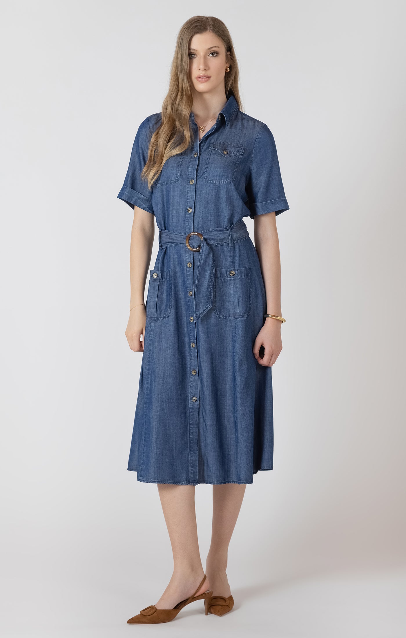 Robe en Tencel Effet Jeans avec Ceinture