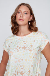 T-Shirt Col Rond Imprimé de Fleurs Délicates