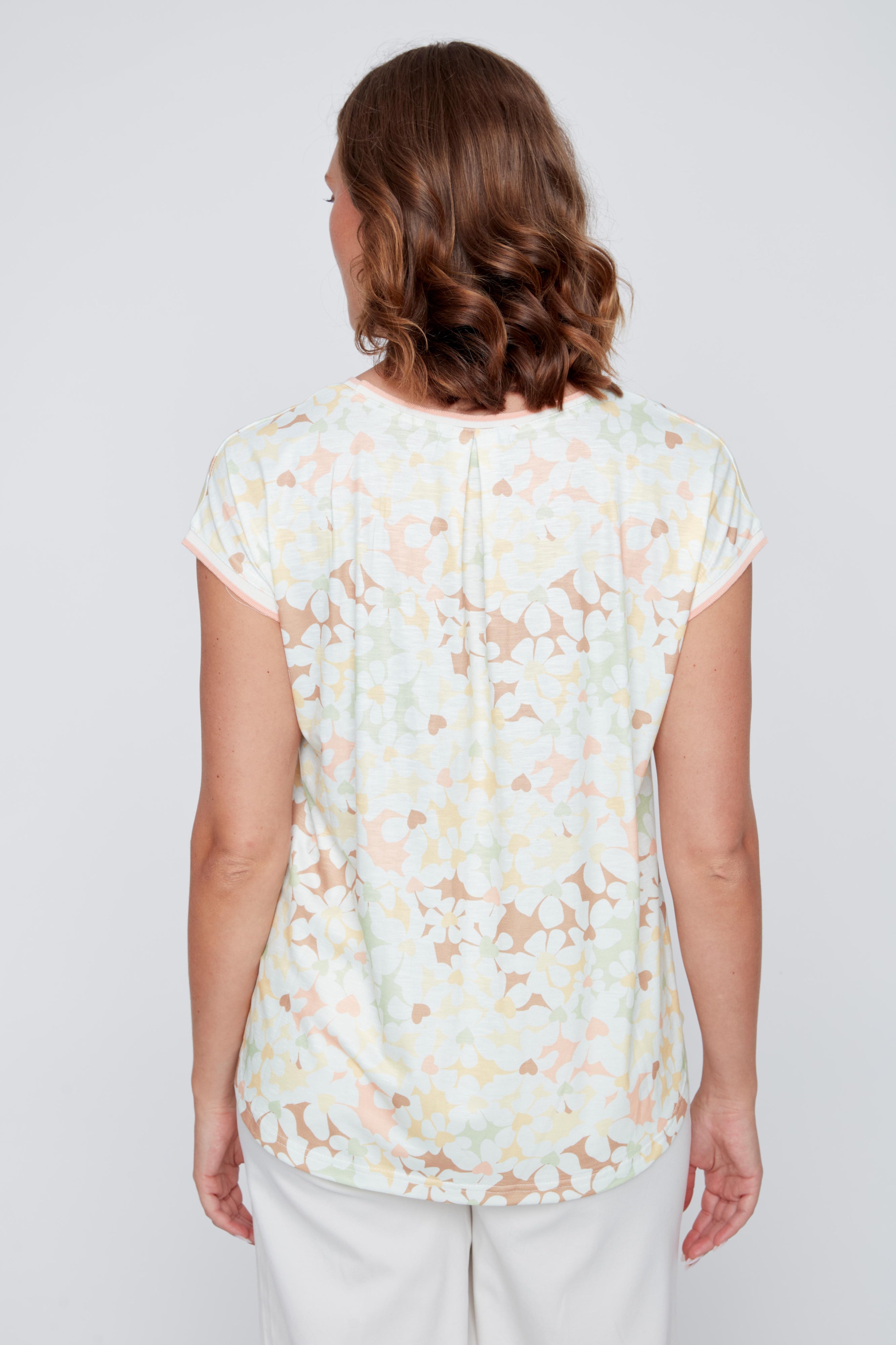 T-Shirt Col Rond Imprimé de Fleurs Délicates