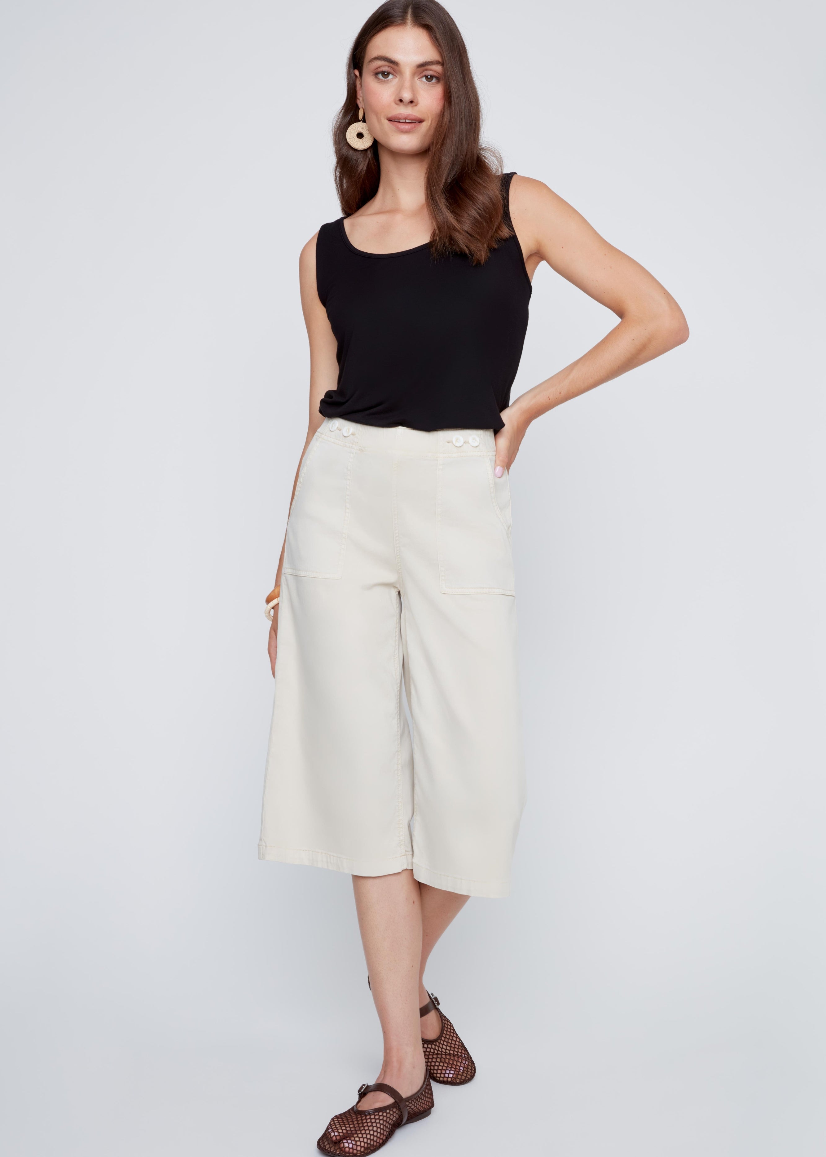 Capri Jambe Large Taille Élastique
