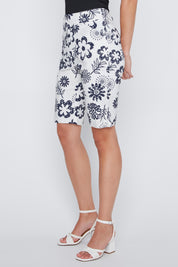Short Bermuda Taille Élastique Imprimé de Fleurs