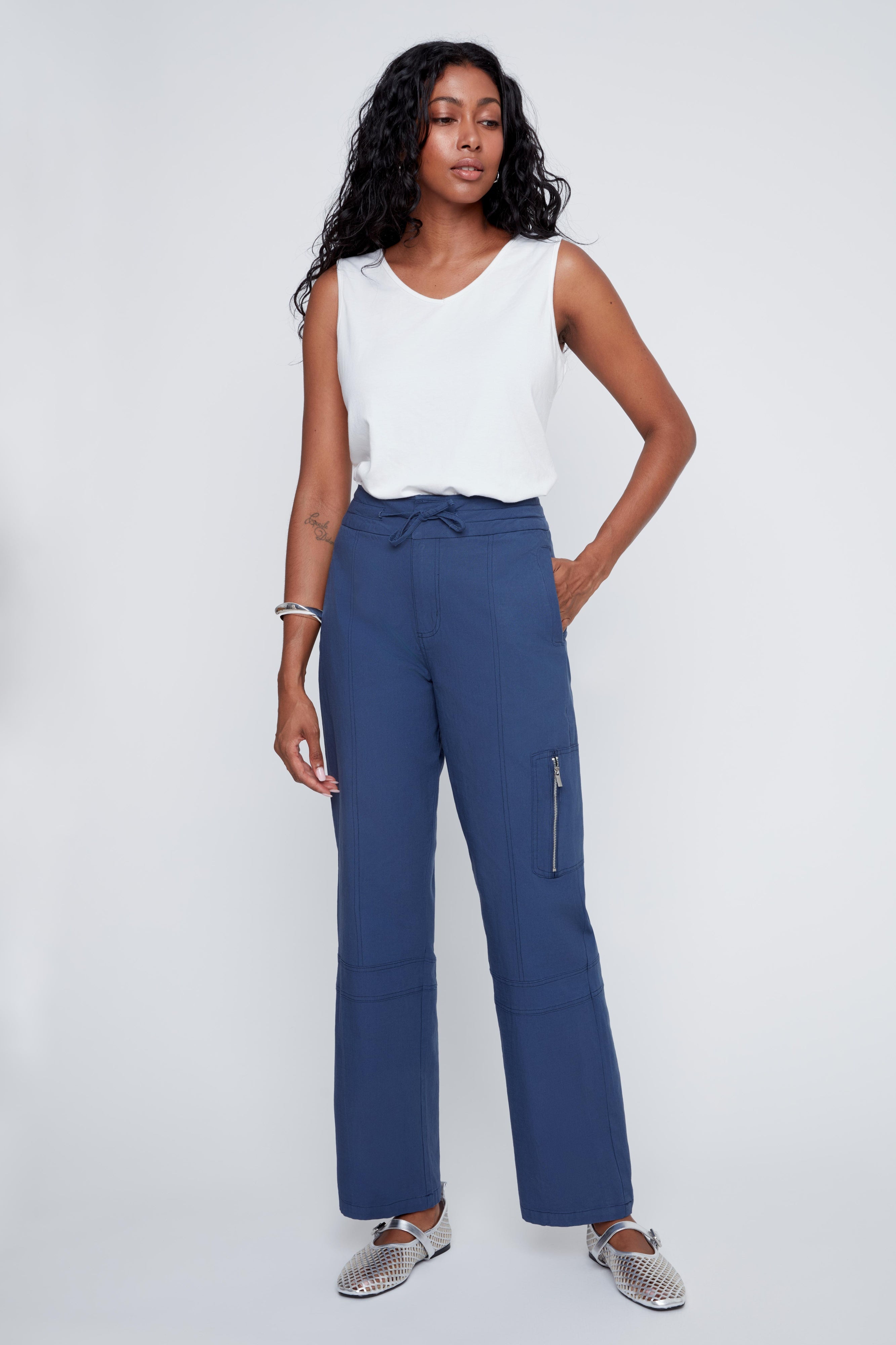 Pantalon Jambe Droite Taille Élastique