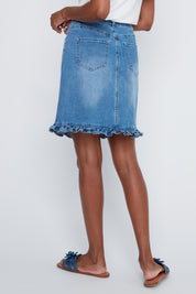 Jupe en Jeans Broderies Brillantes aux Poches