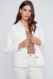 Veston en Jeans à Coutures Contrastées