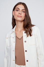 Veston en Jeans à Coutures Contrastées