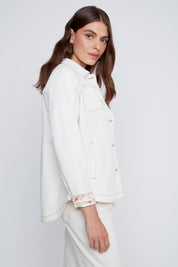 Veston en Jeans à Coutures Contrastées