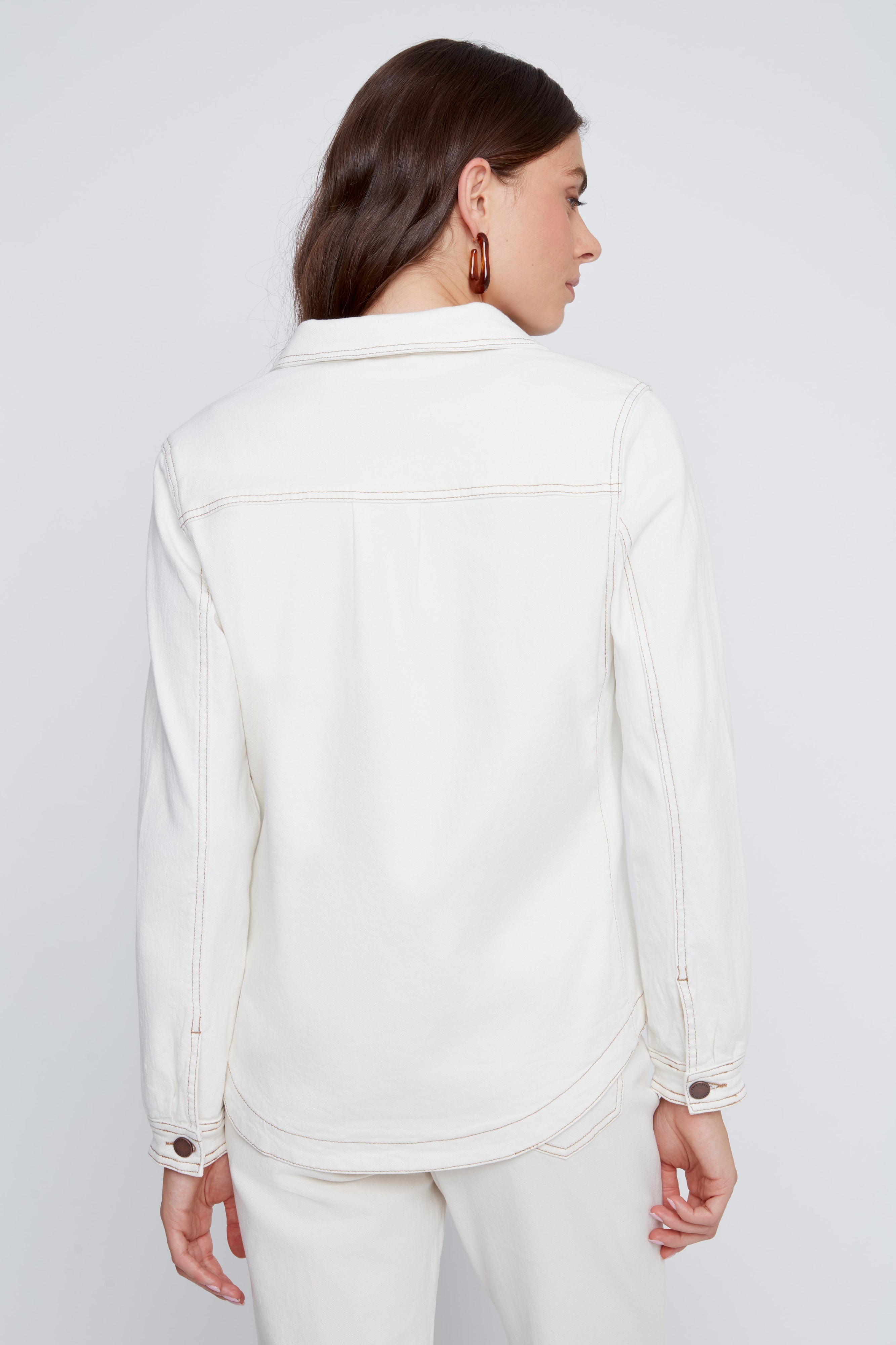 Veston en Jeans à Coutures Contrastées