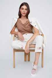 Veston en Jeans à Coutures Contrastées