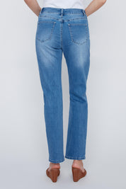 Jeans Droit Broderie Brillante aux Poches