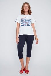 T-Shirt Col Rond Imprimé Coeur et Rayures