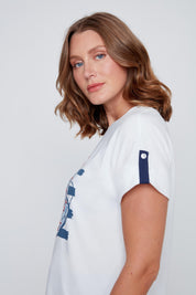 T-Shirt Col Rond Imprimé Coeur et Rayures