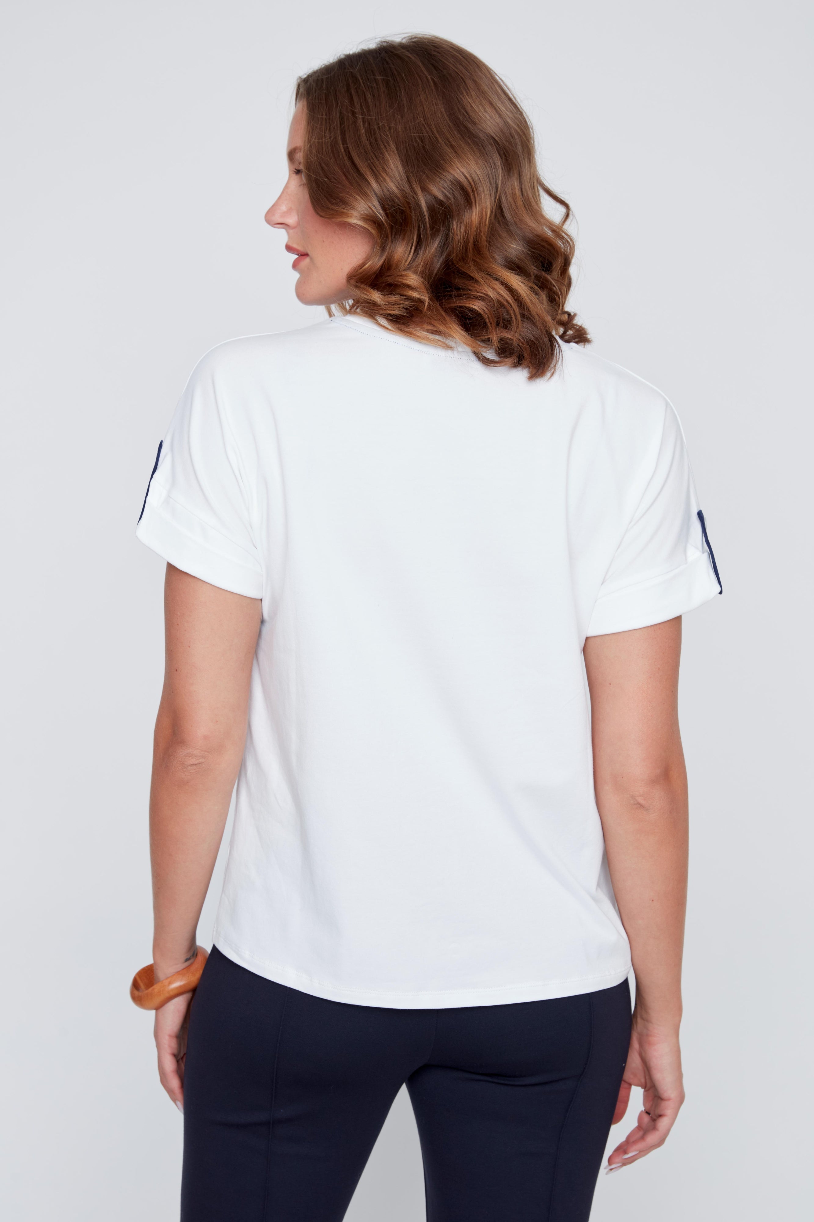 T-Shirt Col Rond Imprimé Coeur et Rayures