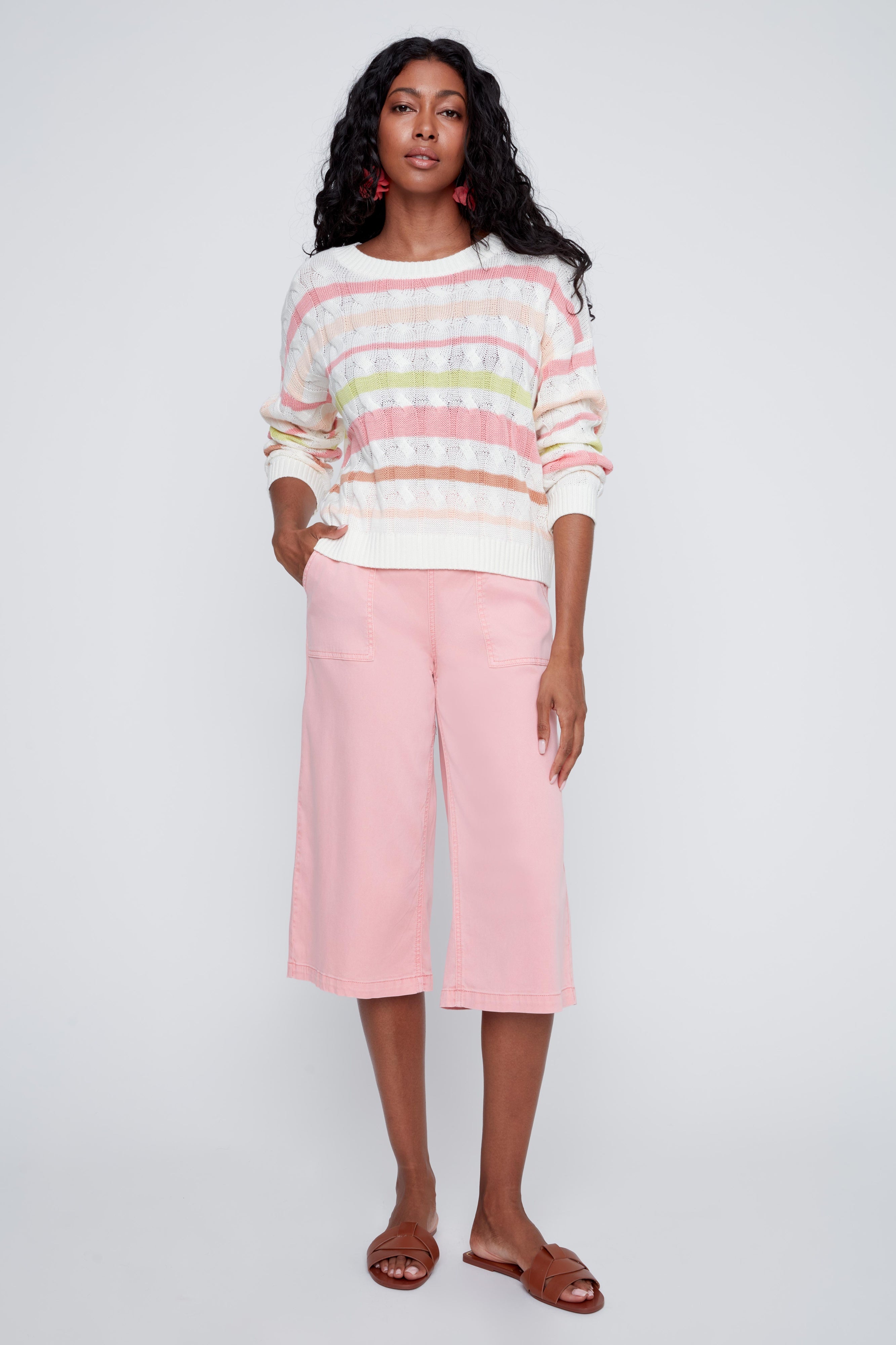Chandail en tricot Rayé Manche Longue 100% Coton