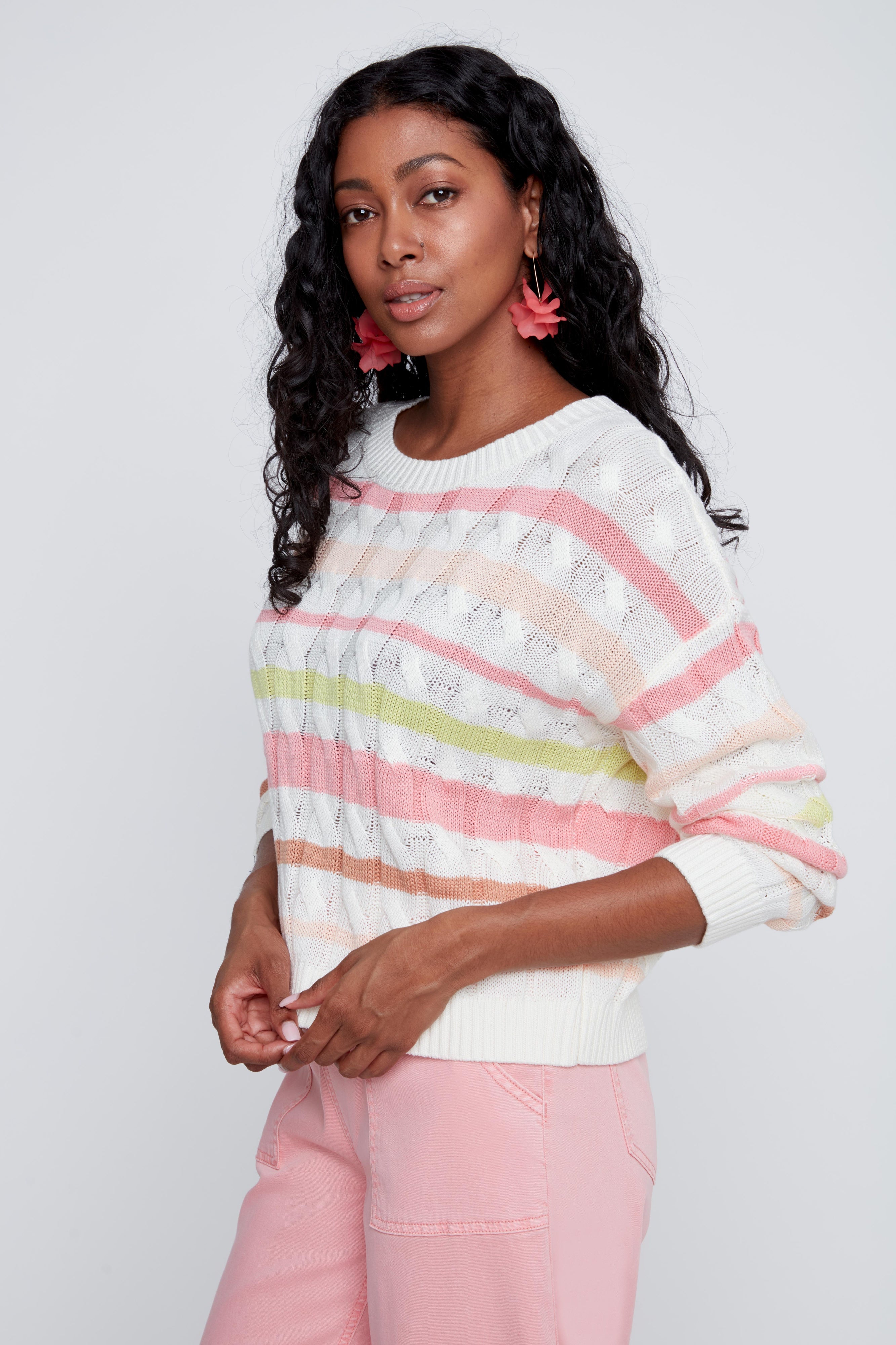 Chandail en tricot Rayé Manche Longue 100% Coton