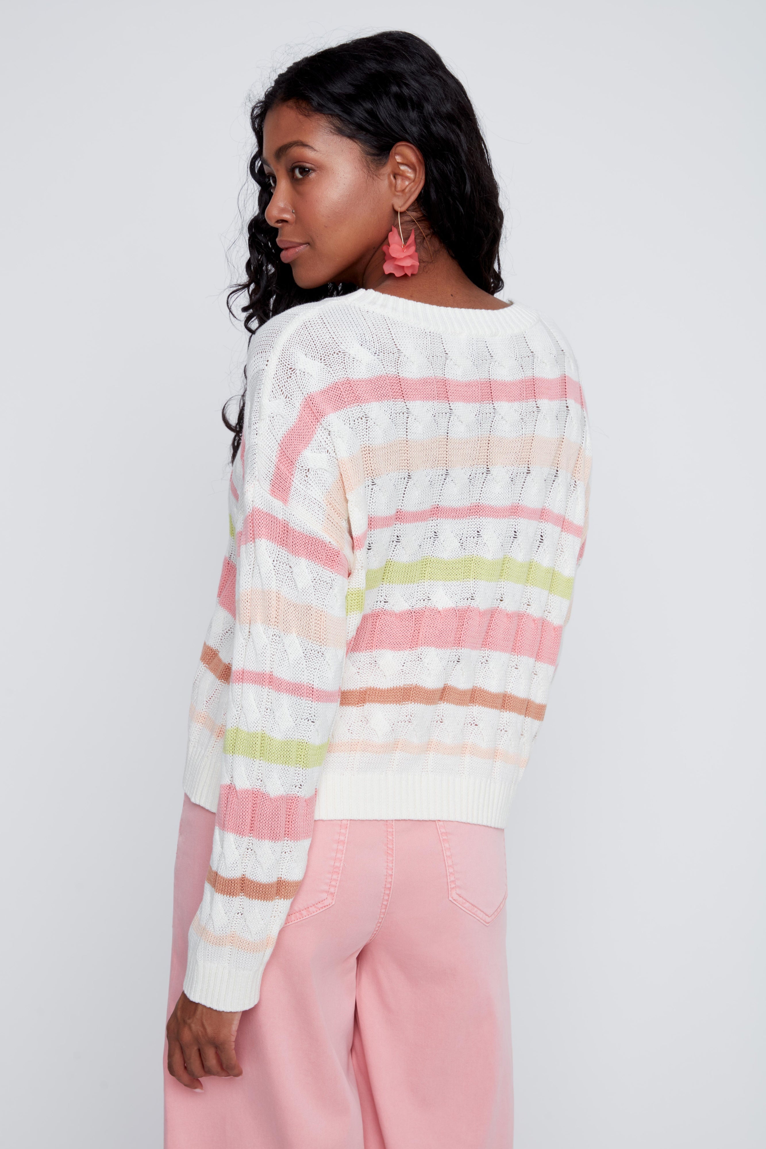 Chandail en tricot Rayé Manche Longue 100% Coton