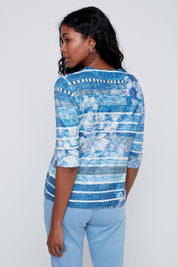Chandail Manche au Coude en Tricot Imprimé Rayures Douces