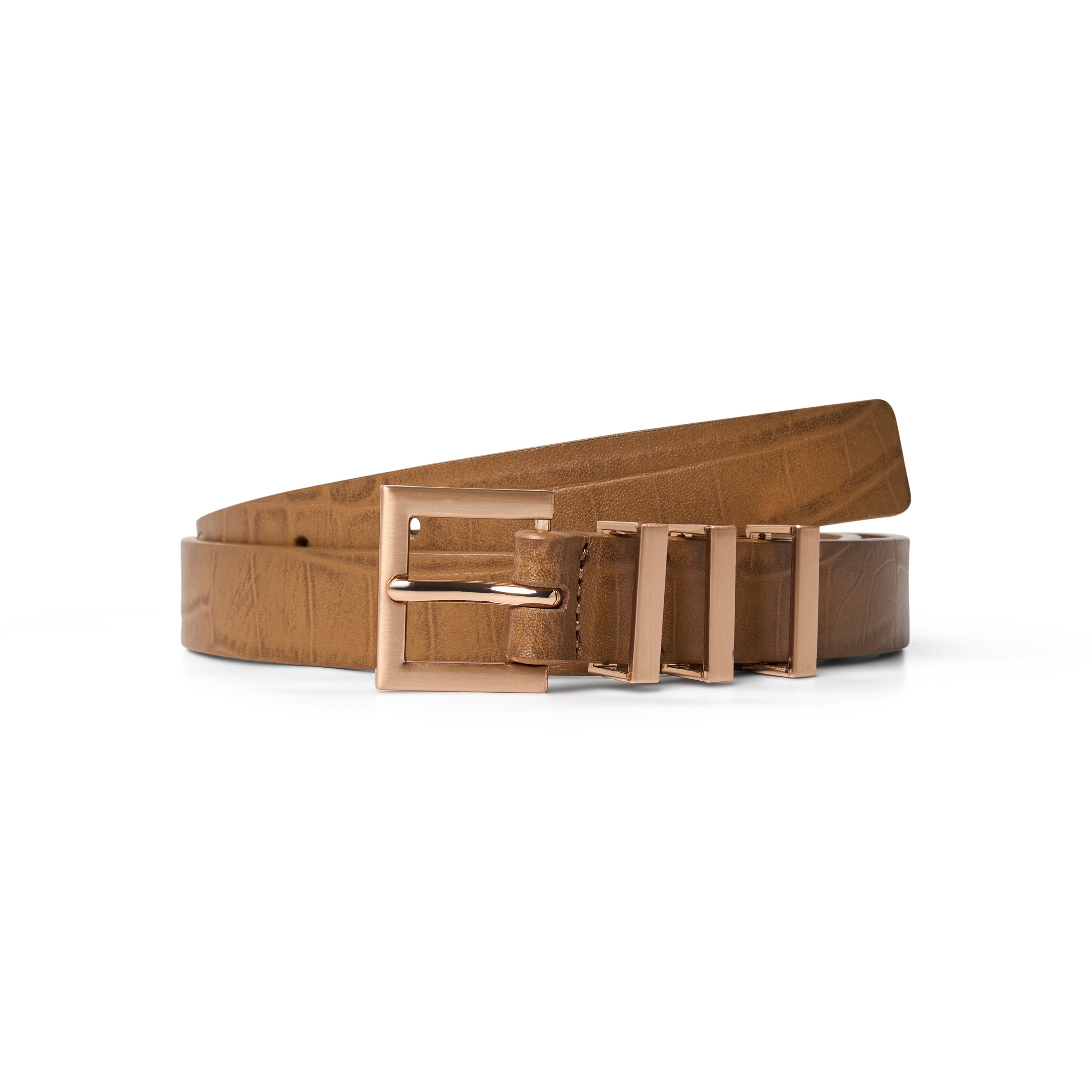 Ceinture en Cuir Croco Taupe Boucle Dorée