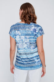 T-Shirt à Imprimé de Rayures Effet Délavé