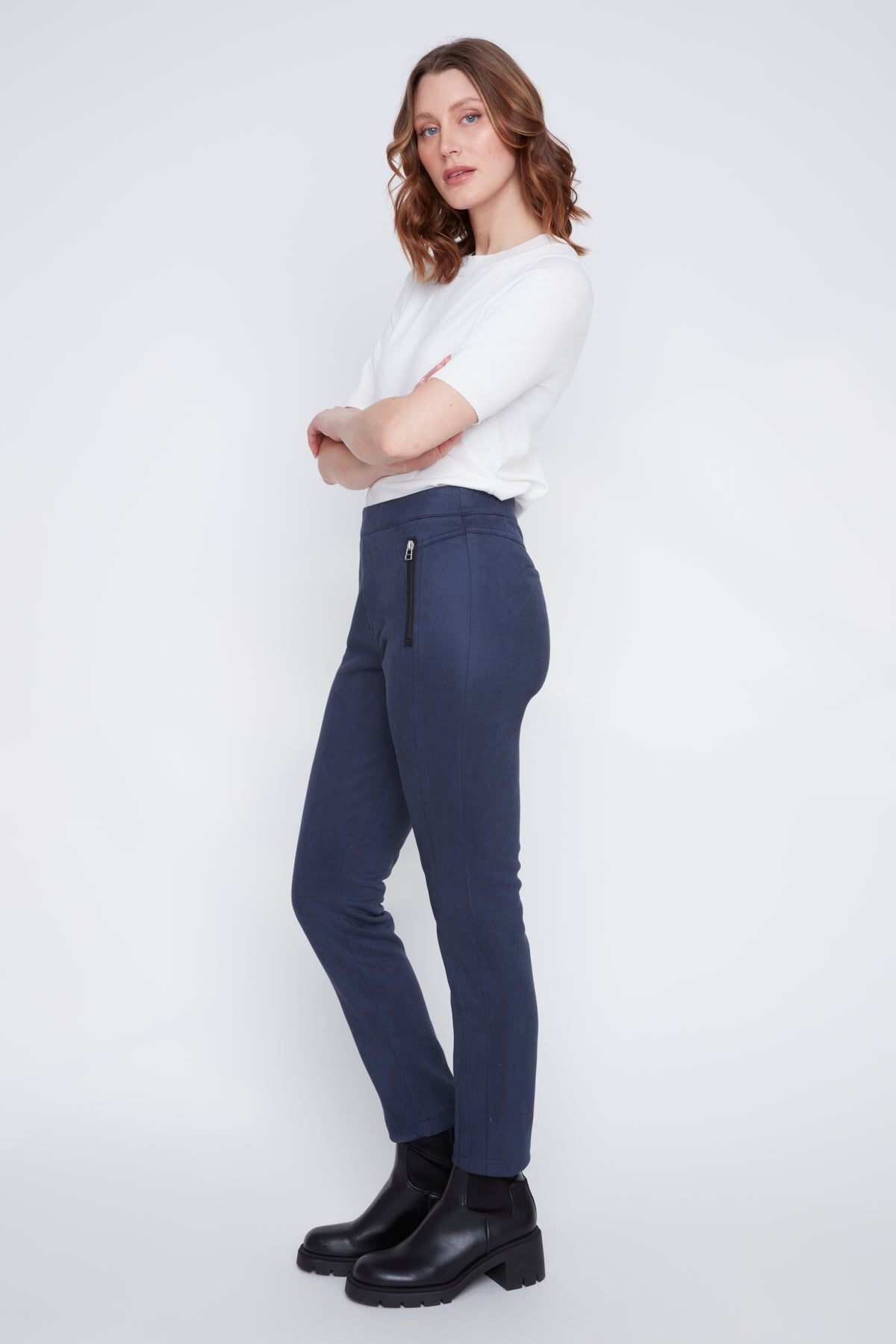 Pantalon Étroit Sans Zip Suède Végan