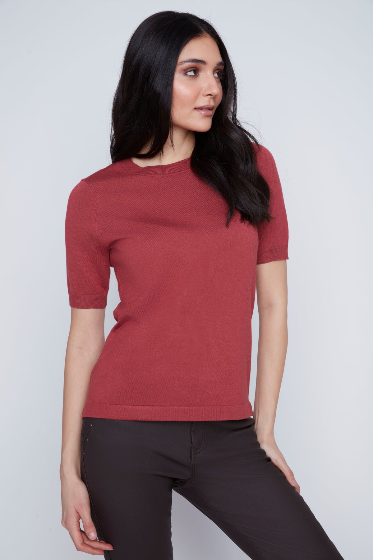 T-Shirt Col Rond en Tricot Fin