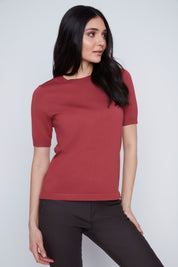 T-Shirt Col Rond en Tricot Fin