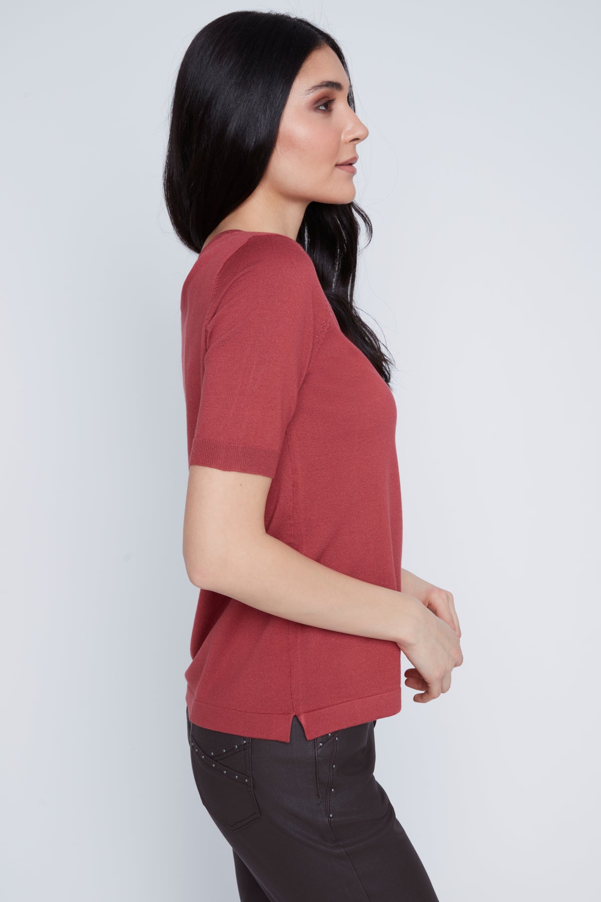 T-Shirt Col Rond en Tricot Fin