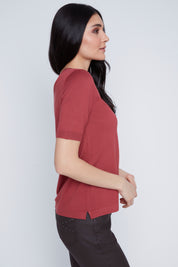 T-Shirt Col Rond en Tricot Fin