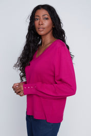 Chandail Tricot Léger Manches Bouffantes Col V