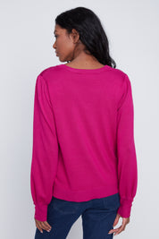 Chandail Tricot Léger Manches Bouffantes Col V