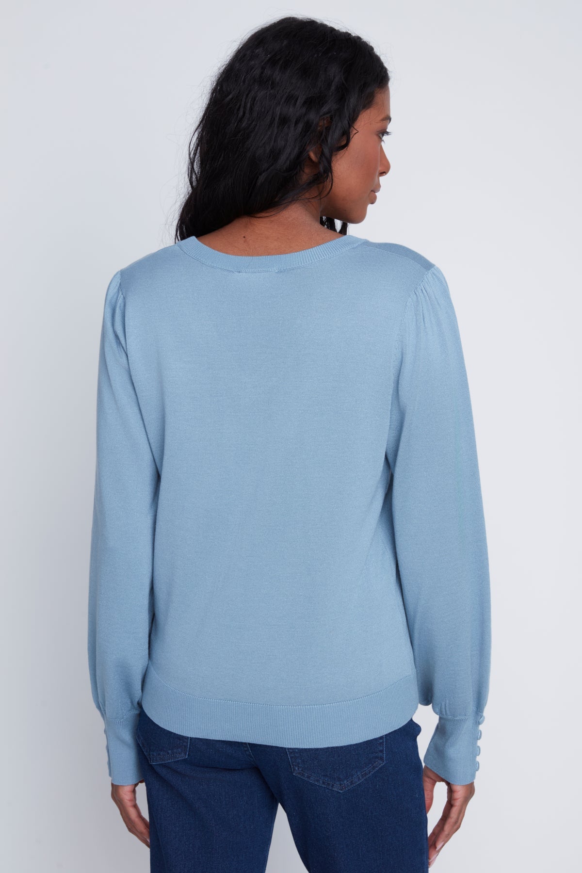 Chandail Tricot Léger Manches Bouffantes Col V