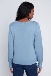 Chandail Tricot Léger Manches Bouffantes Col V