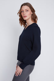 Chandail Tricot Léger Manches Bouffantes Col V