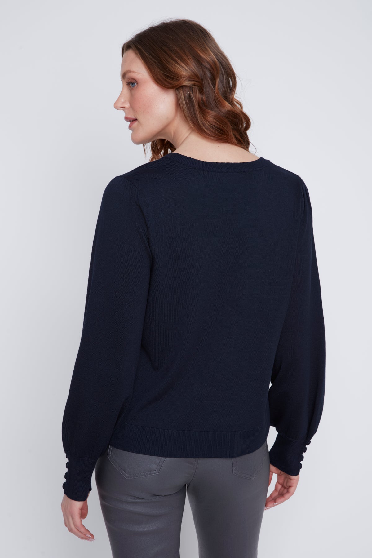 Chandail Tricot Léger Manches Bouffantes Col V