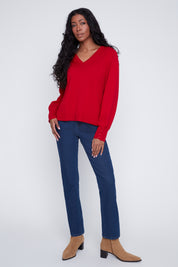 Chandail Tricot Léger Manches Bouffantes Col V