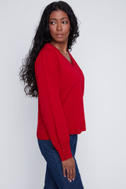 Chandail Tricot Léger Manches Bouffantes Col V