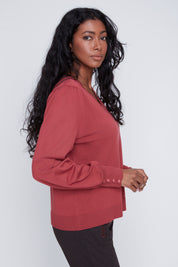 Chandail Tricot Léger Manches Bouffantes Col V