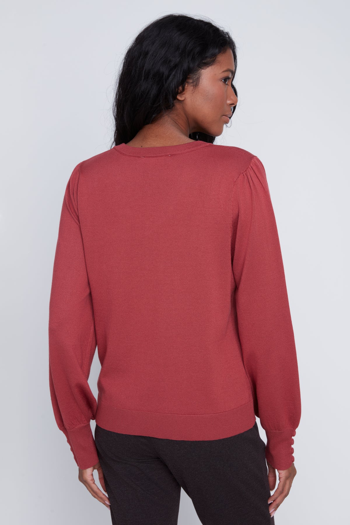 Chandail Tricot Léger Manches Bouffantes Col V