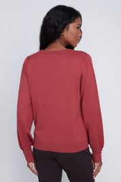 Chandail Tricot Léger Manches Bouffantes Col V