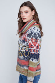 Chandail Tricot Col Baveux Motif Azthéque