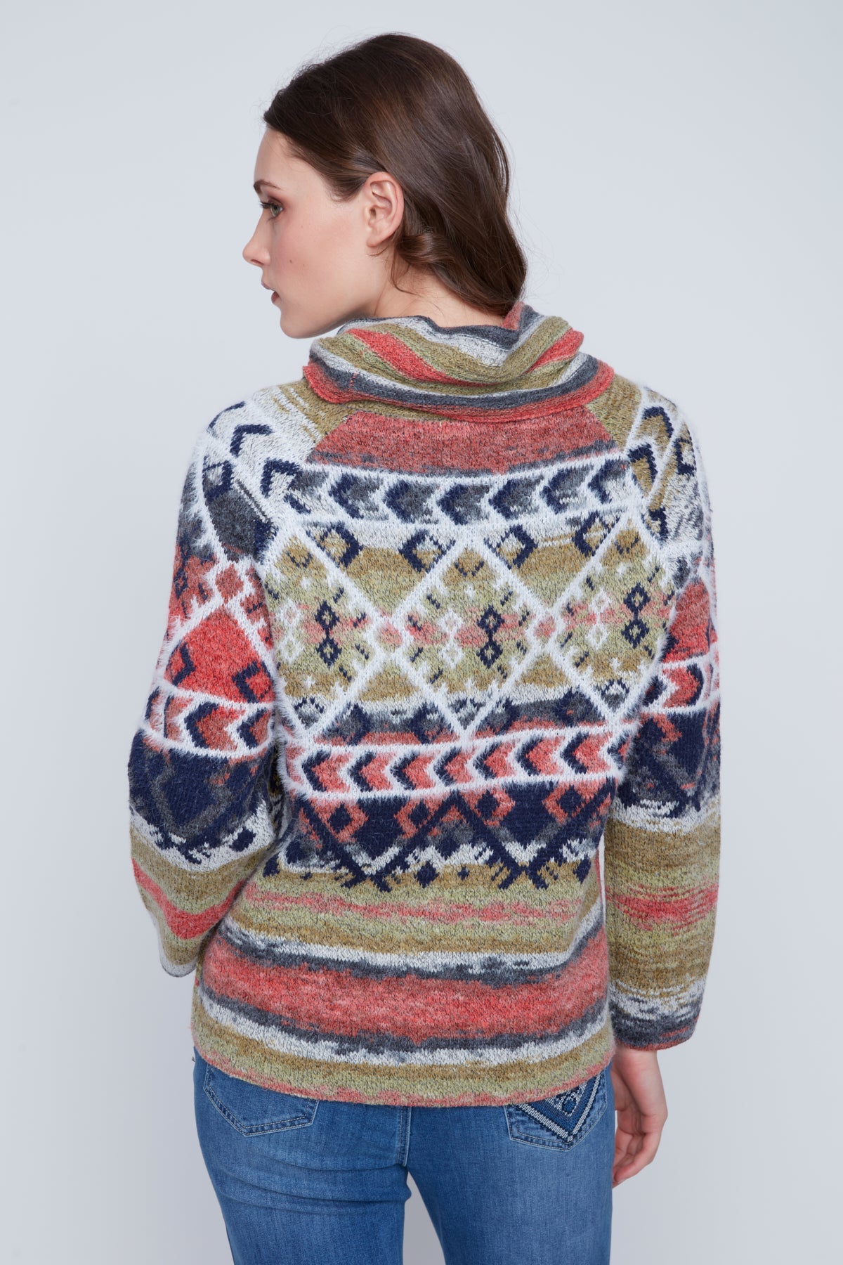 Chandail Tricot Col Baveux Motif Azthéque