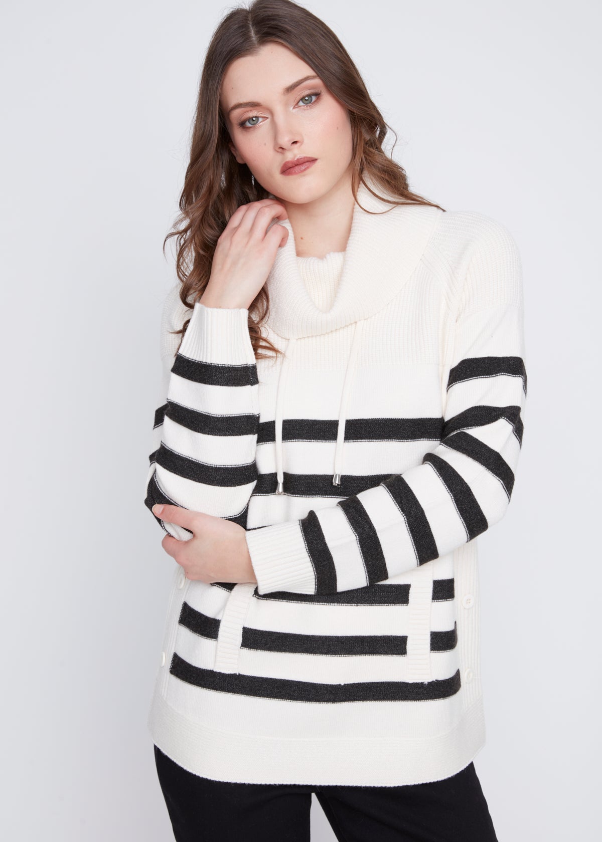 Chandail Tricot Rayé Col Baveux