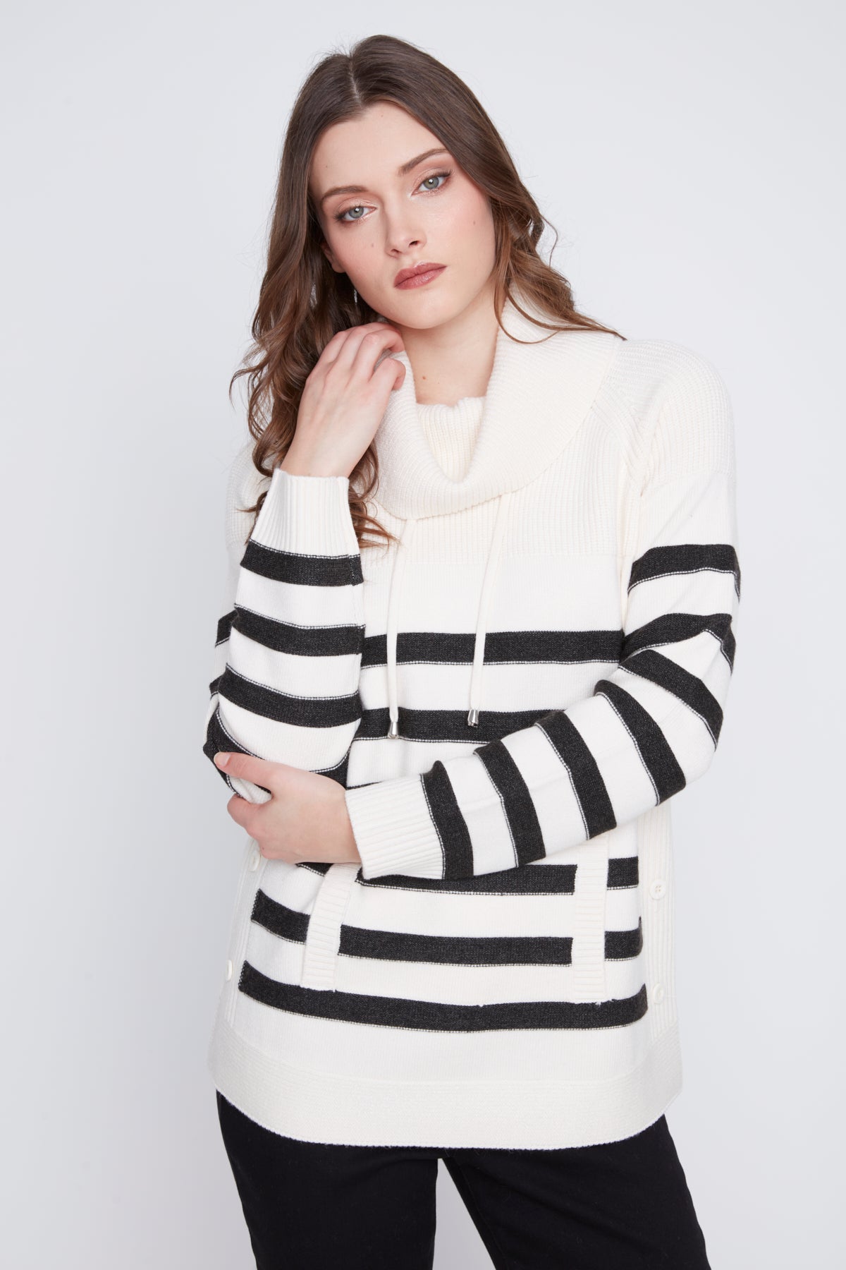 Chandail Tricot Rayé Col Baveux